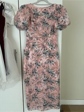 SHEIN Pink Floral Puff-Sleeve Midi Dress